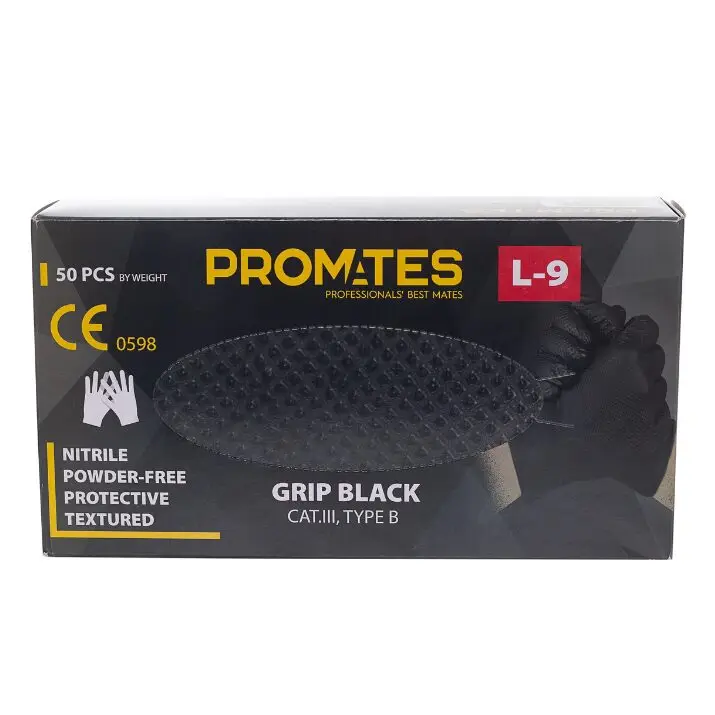 Wyjątkowa oferta PROMATES rękawice nitrylowe GRIP BLACK r.L opakowanie 50szt, grube i wytrzymałe