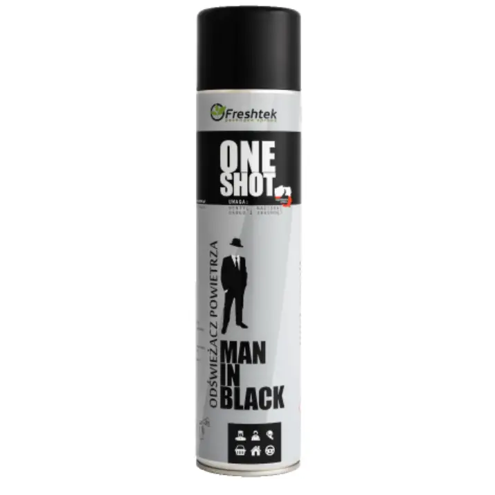 Freshtek ONE SHOT Man In Black 600ml – odświeżacz powietrza w aerozolu, neutralizator Ograniczona ilość