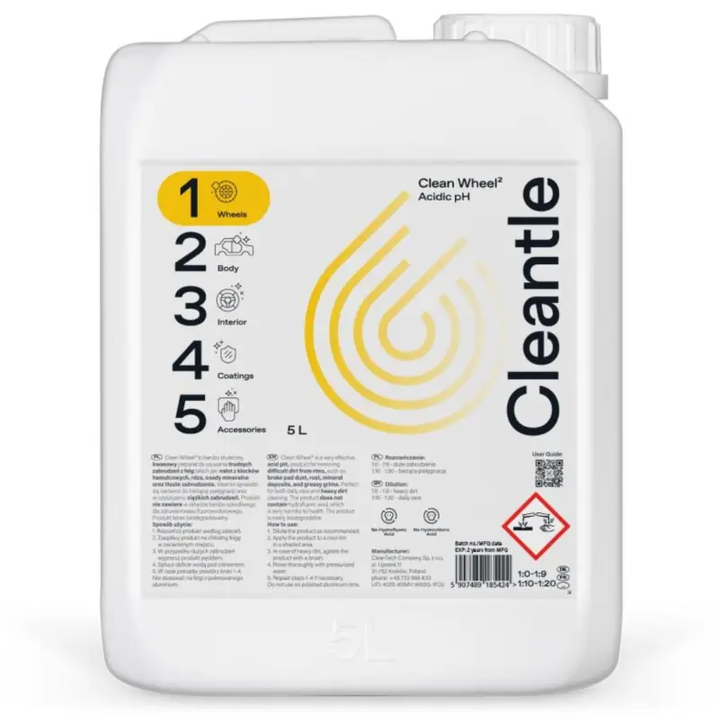 Bezpieczna płatność CLEANTLE Clean Wheel2 5L – kwas do felg, środek do mycia felg w koncentracie