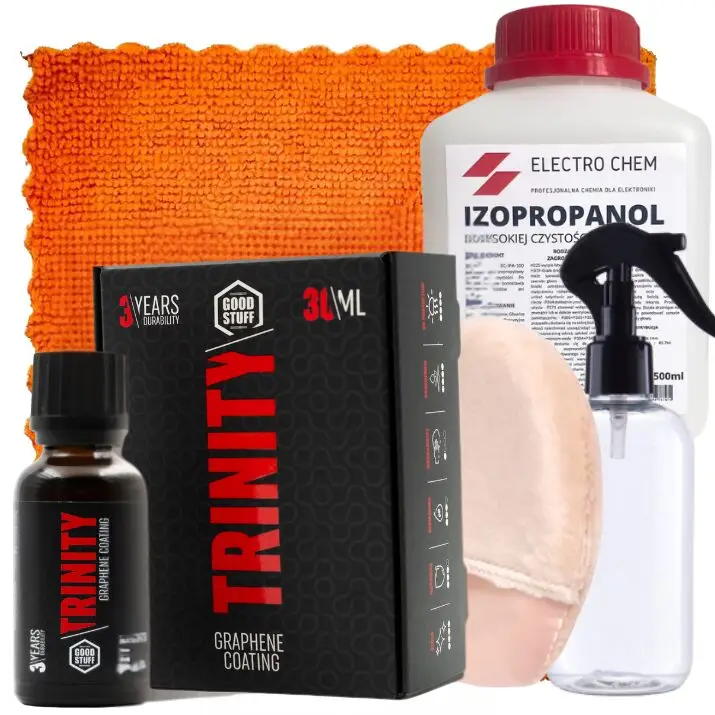 Good Stuff TRINITY Graphene Coating 30 ml + IPA 0,5L 99,9% + butelka PET + mikrofibra – zestaw z powłoką grafenową i odtłuszczaczem Taniej