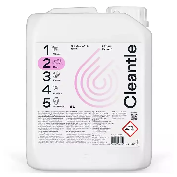 CLEANTLE Citrus Foam2 5L – lekko zasadowa piana aktywna, bezpieczna dla lakieru Szybka dostawa