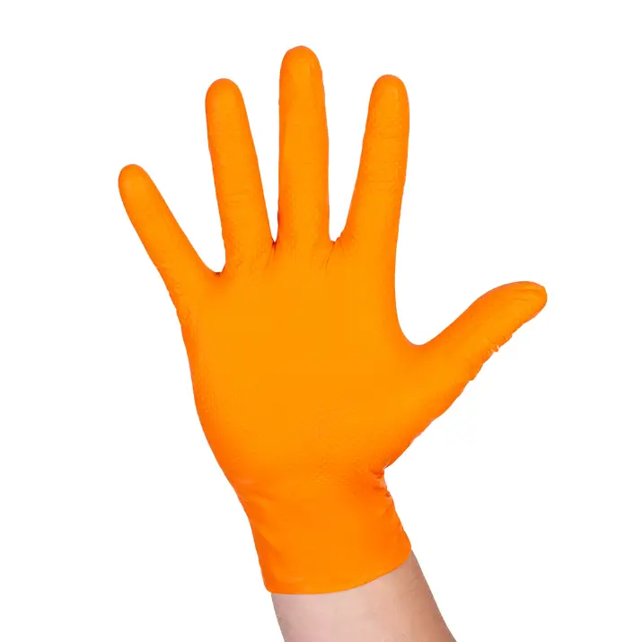 PROMATES rękawice nitrylowe GRIP ORANGE r.XL opakowanie 100szt, grube i wytrzymałe, strukturalne rękawiczki Oferta czasowa