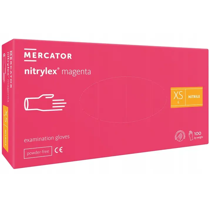 Cena promocyjna Mercator nitrylex® r. XS magenta 100szt – rękawiczki nitrylowe, bezpudrowe różowe