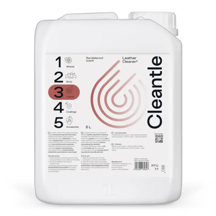 Oferta czasowa Cleantle Leather Cleaner2 5L – środek do czyszczenia tapicerki skórzanej i eko skóry