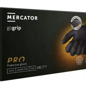 Mercator GoGrip r. L 50szt – grube i mocne, teksturowane rękawiczki nitrylowe czarne Taniej
