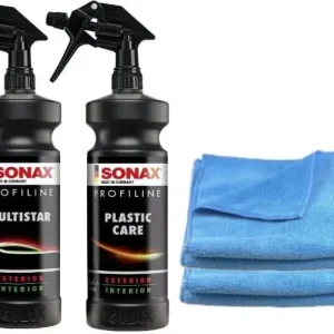 Nowy SONAX Profiline Multistar 1L + SONAX Profiline Plastic Care 1L – zestaw do czyszczenia elementów wnętrza ze środkiem zabezpieczającym do plastików +2x mikrofibra gratis!