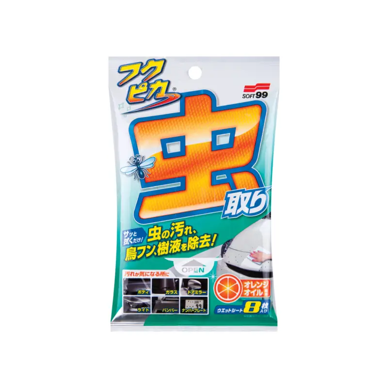 Premium Soft99 Fukupika Bugs & Droppings Removal - Chusteczki do usuwania zabrudzeń organicznych, 8 szt.