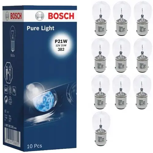Bezpieczne zakupy 10x Bosch Żarówka P21W Pure Light 12V 21W BA15s