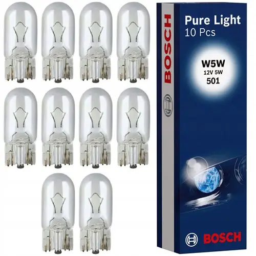 Wysoka jakość 10x Żarówka Bosch W5W Pure Light 12V 5W 1987302206 – komplet żarówek T10