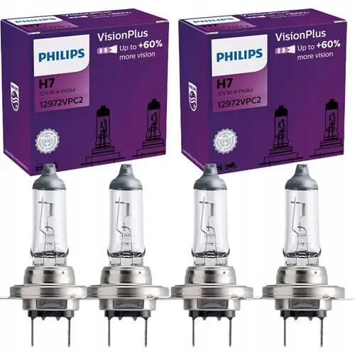 Ekspresowa dostawa 2X KOMPLET ŻARÓWEK (4szt.) PHILIPS H7 VISIONPLUS +60% MOCNE ŻARÓWKI DO AUTA