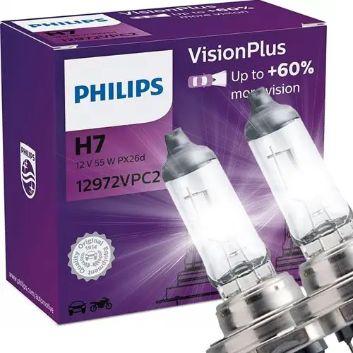 Tylko do końca tygodnia Żarówki Philips H7 Vision Plus +60% Więcej Światła 12v 55w Homologacja