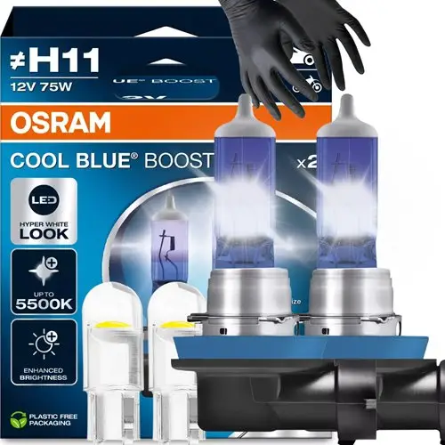 Niska cena Żarówki H11 Osram Cool Blue Boost 5500K + W5W + Rękawice