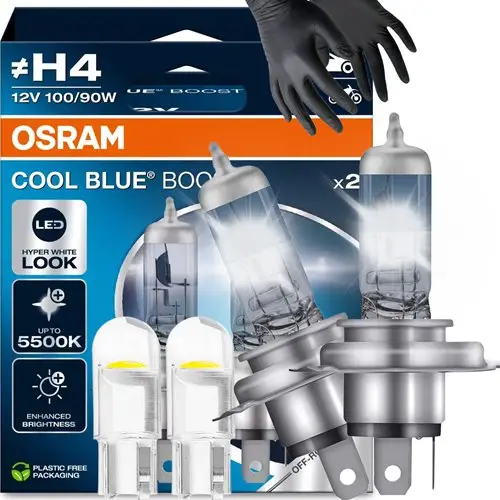Cena promocyjna Żarówki H4 Osram Cool Blue Boost 5500K + W5W + Rękawice