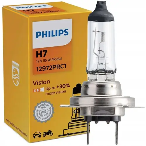 Promocja Wytrzymała żarówka samochodowa philips h7 vision +30% więcej światła 1szt